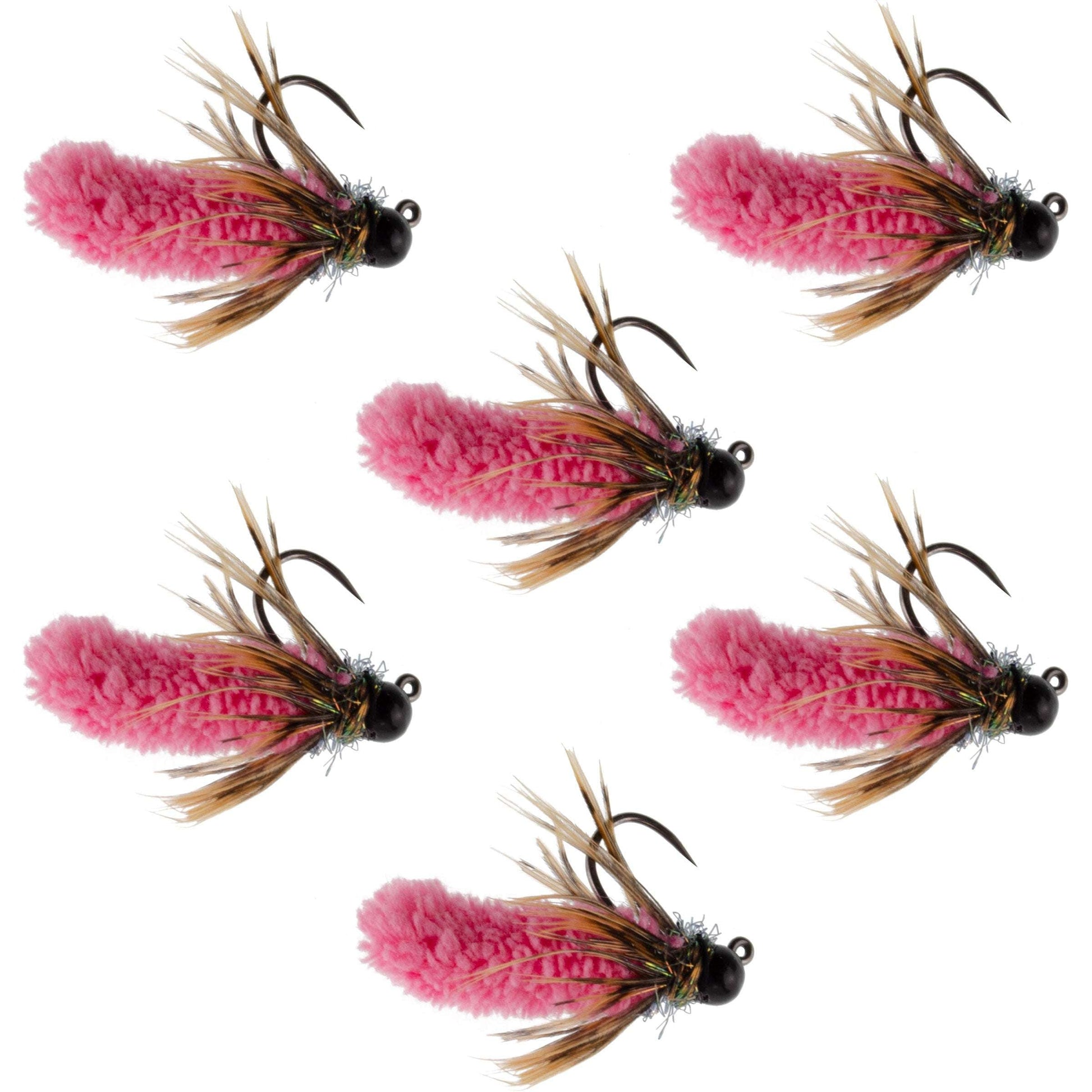 Hot Pink Tungsten Bead Mop Fly - Tactical Jig Nymphs (Size 14, Set of 6) - Korvel