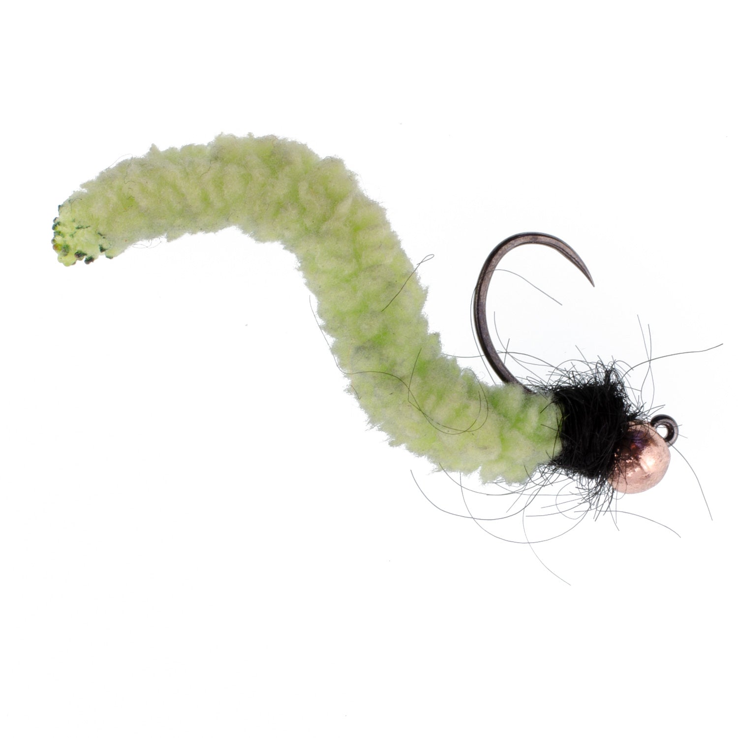 Premium Tungsten Bead Chartreuse Wormy Mop Fly - Tactical Jig Nymphs (12 Pack, Size 14) - Korvel