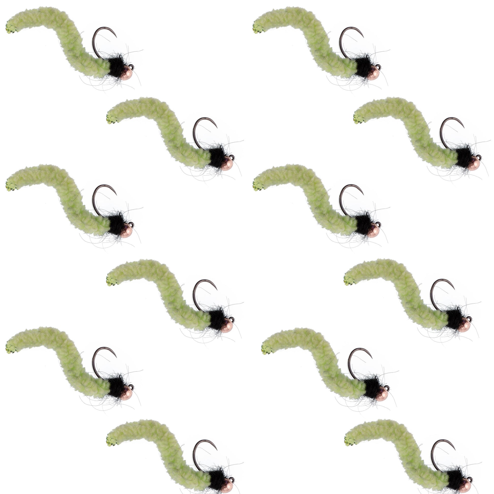 Premium Tungsten Bead Chartreuse Wormy Mop Fly - Tactical Jig Nymphs (12 Pack, Size 14) - Korvel