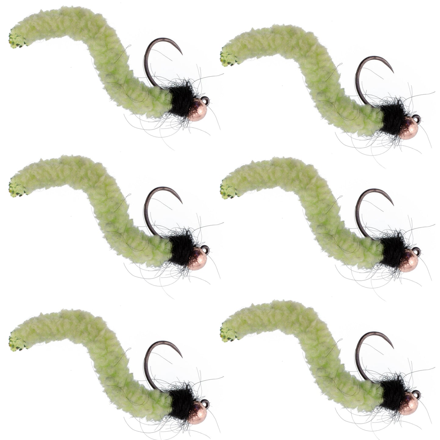 Premium Chartreuse Wormy Mop Fly Tactical Jig - Size 14 (Set of 6) - Korvel