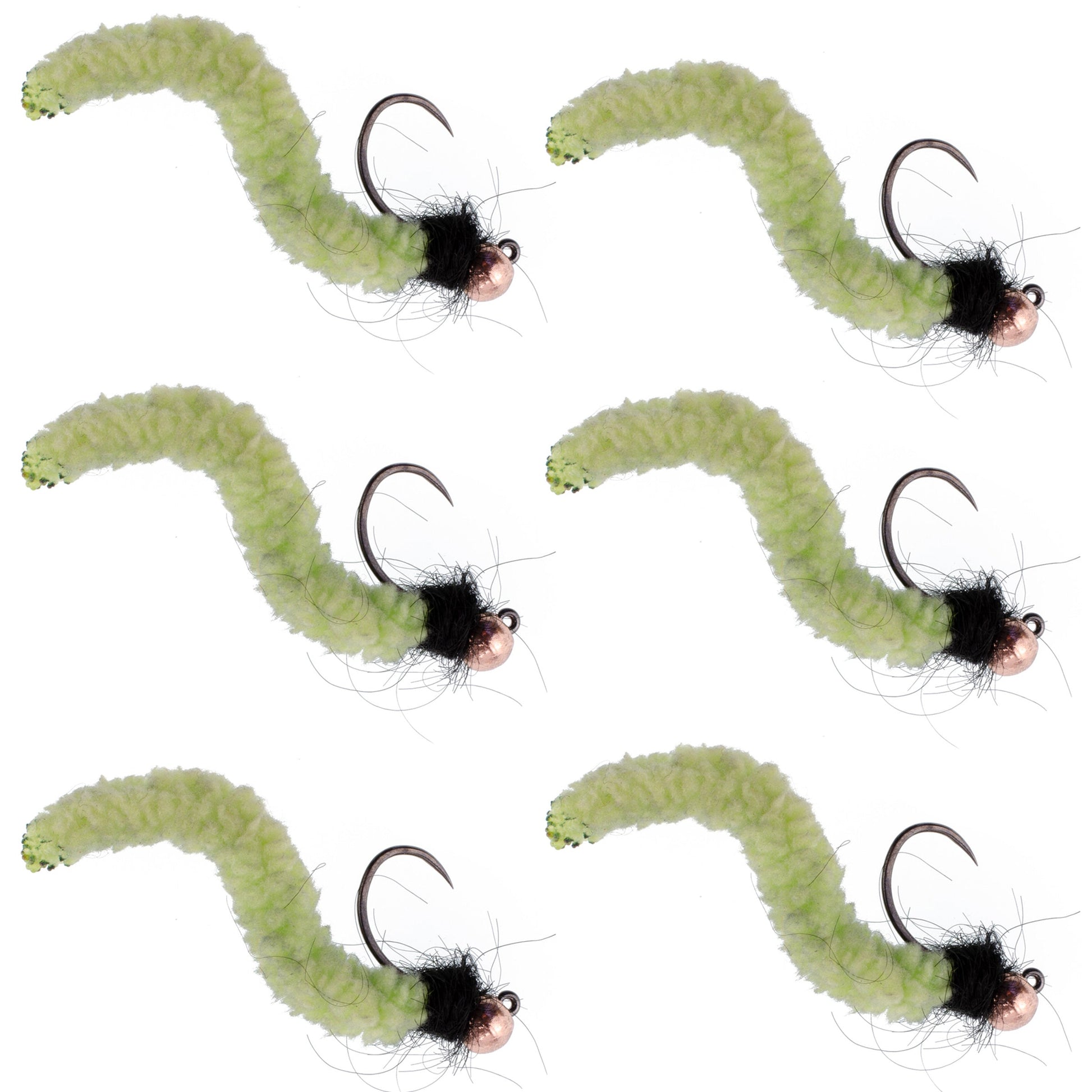 Premium Chartreuse Wormy Mop Fly Tactical Jig - Size 14 (Set of 6) - Korvel