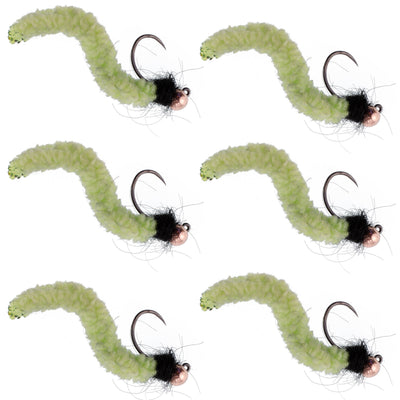Premium Chartreuse Wormy Mop Fly Tactical Jig - Size 14 (Set of 6) - Korvel