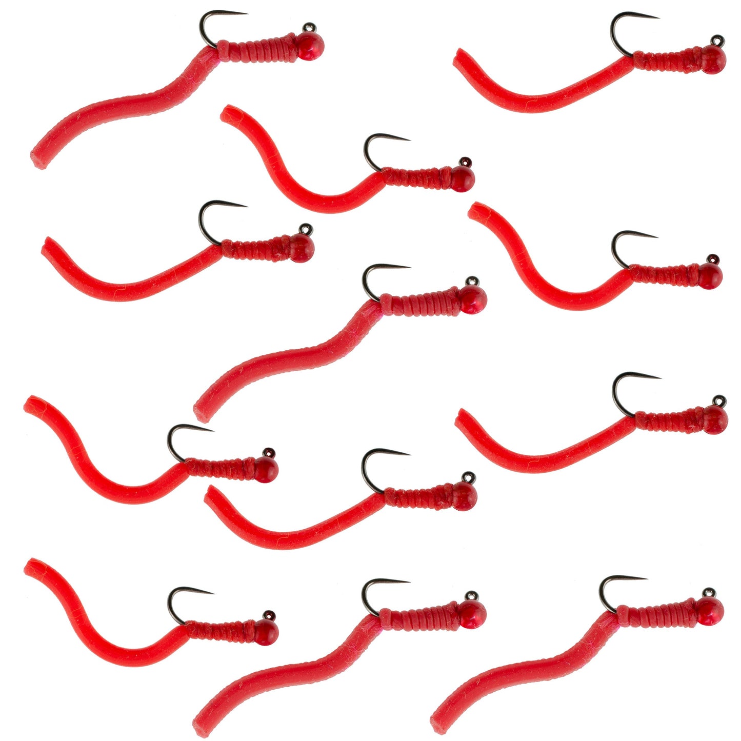 Premium Tungsten Bead Squirminator Tactical Jig Flies - 12 Pack Size 16 - Korvel