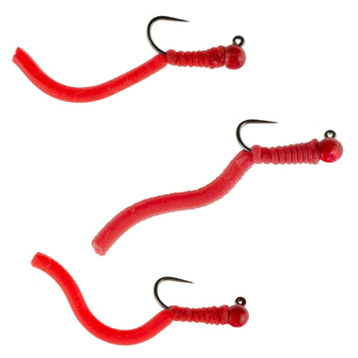 3 Pack Tactical Tungsten Bead Squirmy Wormy Nymphing Flies - Size 16 - Korvel