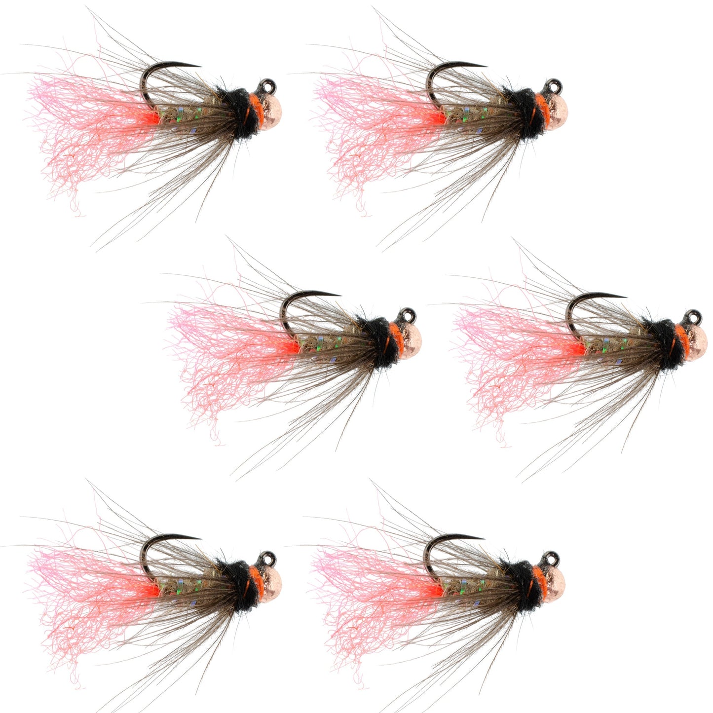 Tactical Tungsten Bead Jig Flies - Tasmanian Devil Euro Nymphing Set (Size 16, 6 Flies) - Korvel