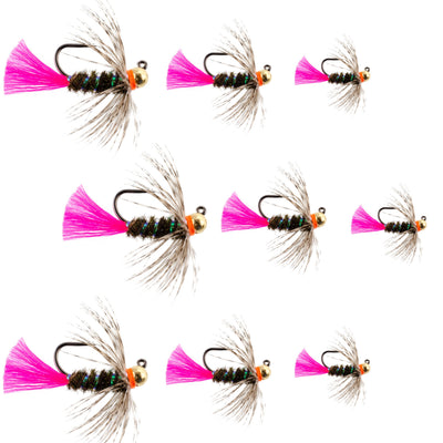 Tactical Tungsten Bead Nymph Fly Assortment - 9 Flies in Sizes 10, 12, 14 for Euro Fishing - Korvel