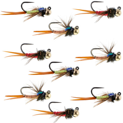 Premium Tactical Tungsten Copper John Nymph Fly Assortment - 9 Flies in 3 Colors, Size 16 - Korvel
