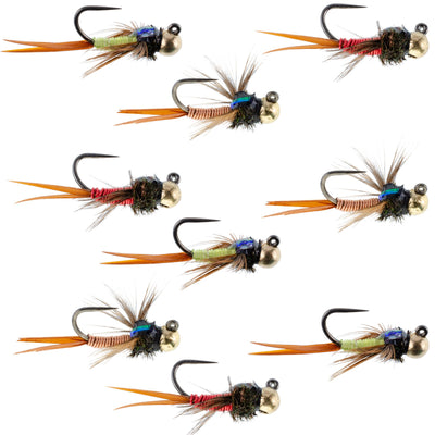 Premium Tactical Tungsten Copper John Nymph Fly Assortment - 9 Flies in 3 Colors, Size 14 - Korvel