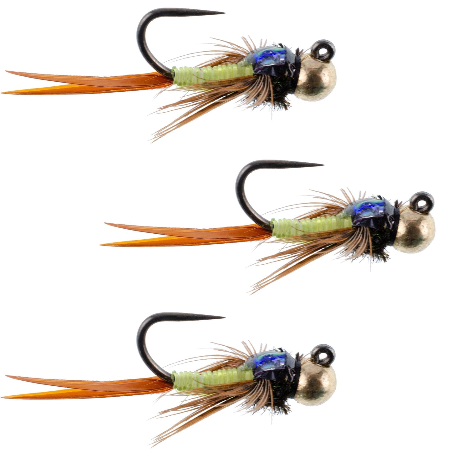 Set of 3 Tactical Tungsten Bead Jigs - Copper John Chartreuse Nymphs (Size 16) - Korvel