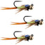 3 Pack Tungsten Bead Tactical Jig Copper John Chartreuse Czech Nymph Euro Nymphing Fly - Size 14