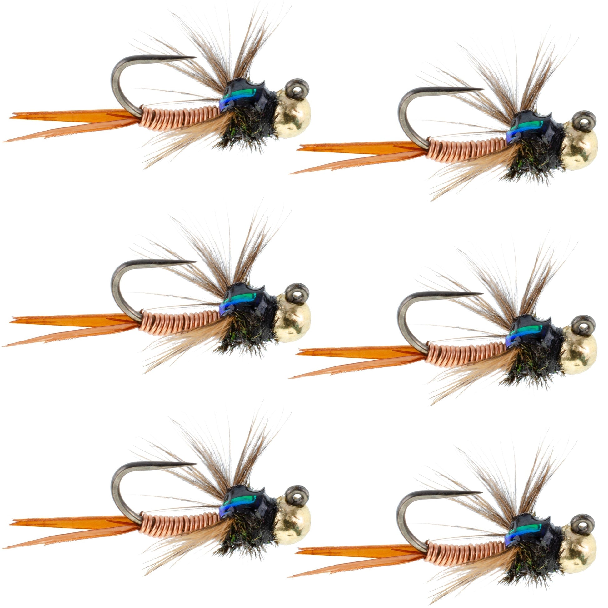 Premium Tungsten Bead Tactical Jig Flies - Copper John Czech Nymphs (Size 16, Set of 6) - Korvel