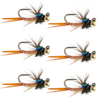 Premium Tungsten Bead Tactical Jig Flies - Copper John Czech Nymphs (Size 16, Set of 6) - Korvel