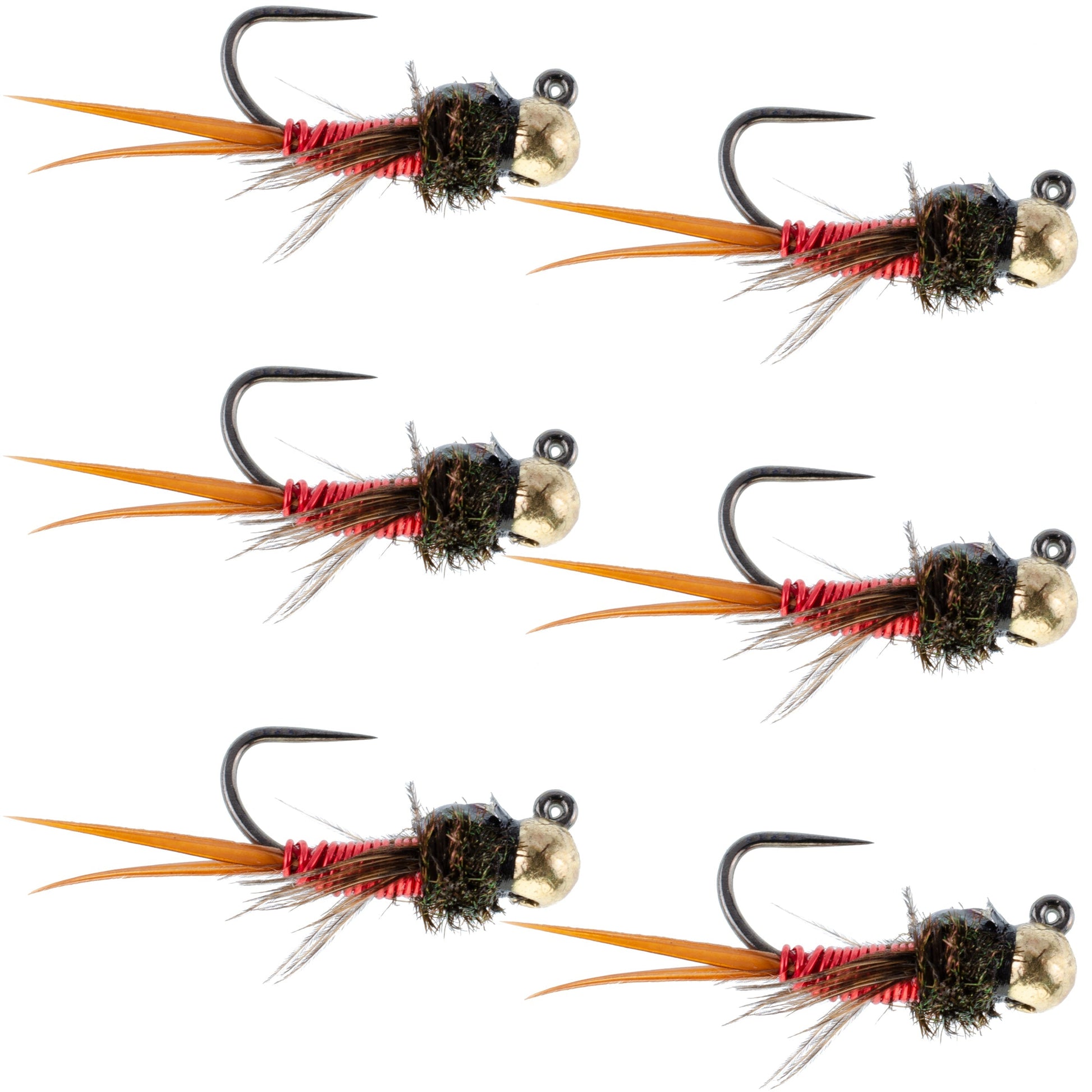 Premium Tungsten Bead Tactical Jig Flies - Copper John Red Czech Nymphs (Size 14, Set of 6) - Korvel
