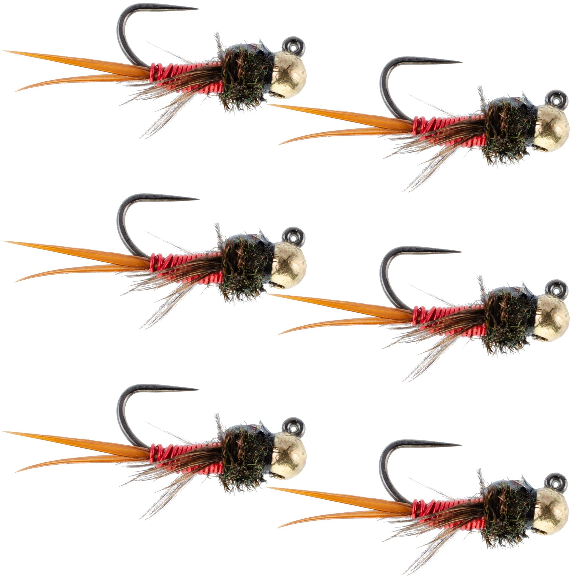 Copper John Tungsten Bead Tactical Jig Flies - Red Czech Nymphs (Size 12, Set of 6) - Korvel