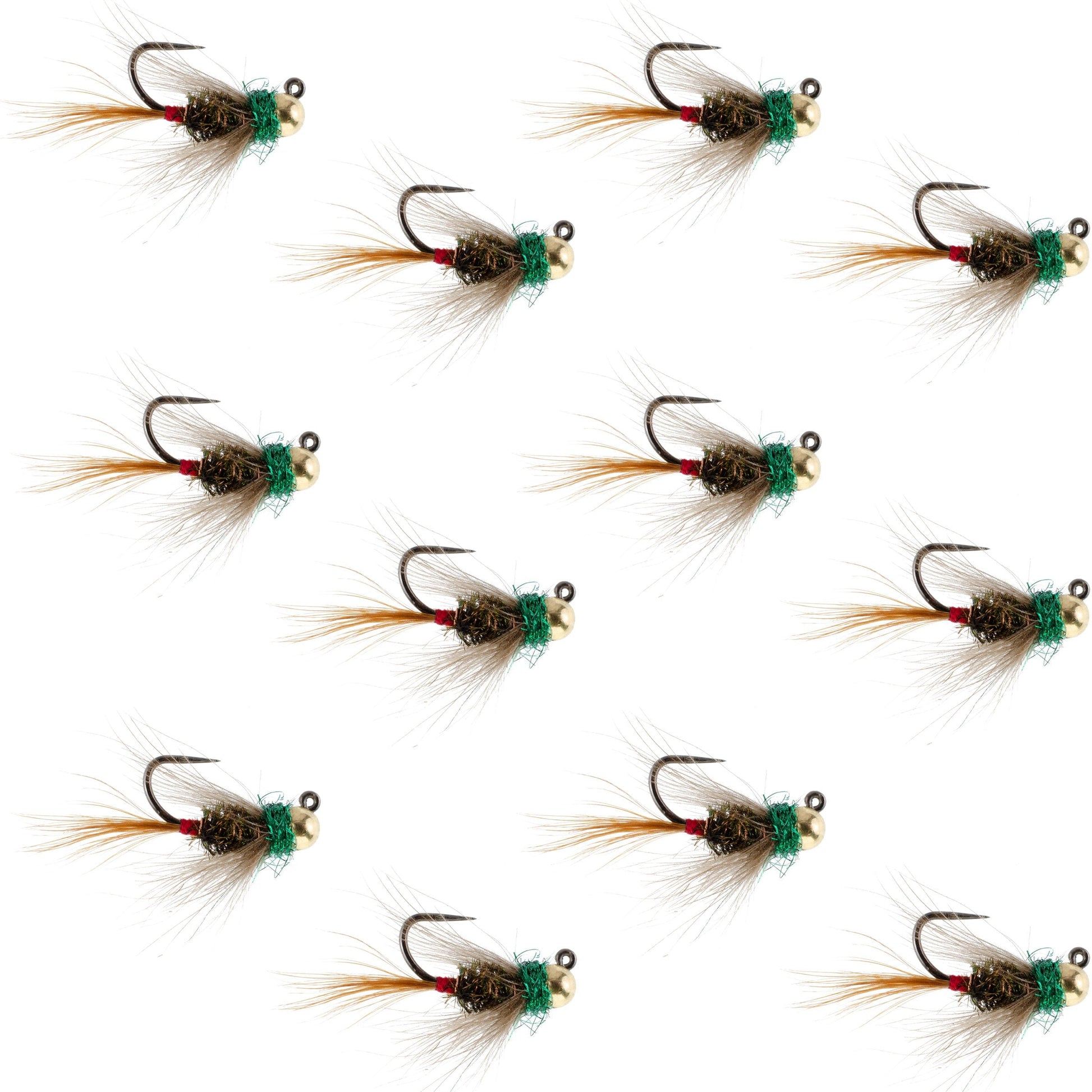 Premium Tungsten Bead Tactical CDC Frenchie Nymphs - 12 Pack Size 14 - Korvel