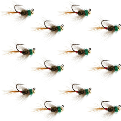 Premium Tungsten Bead Tactical CDC Frenchie Nymphs - 12 Pack Size 14 - Korvel
