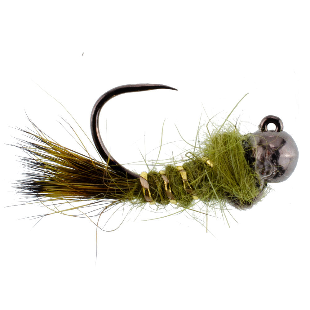 3-Pack Tactical Olive Hare's Ear Czech Nymphs with Tungsten Beads - Size 18 - Korvel