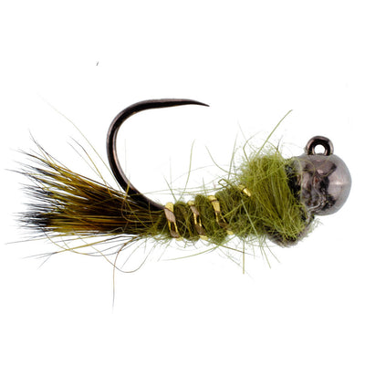 3-Pack Tactical Olive Hare's Ear Czech Nymphs with Tungsten Beads - Size 18 - Korvel