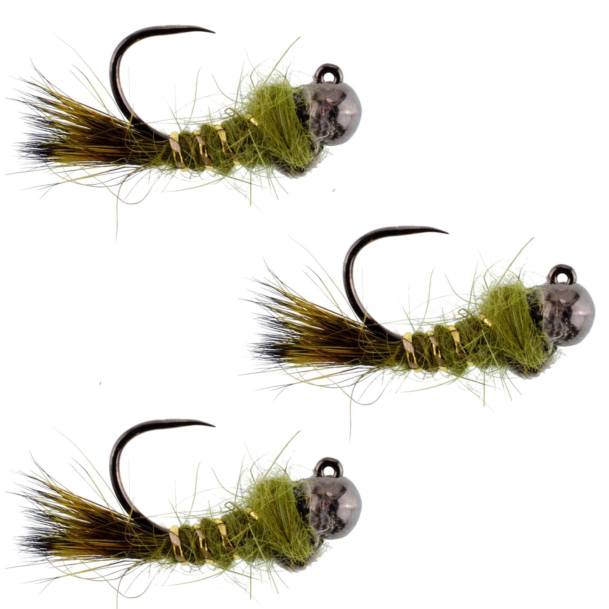 3-Pack Tactical Olive Hare's Ear Czech Nymphs with Tungsten Beads - Size 18 - Korvel