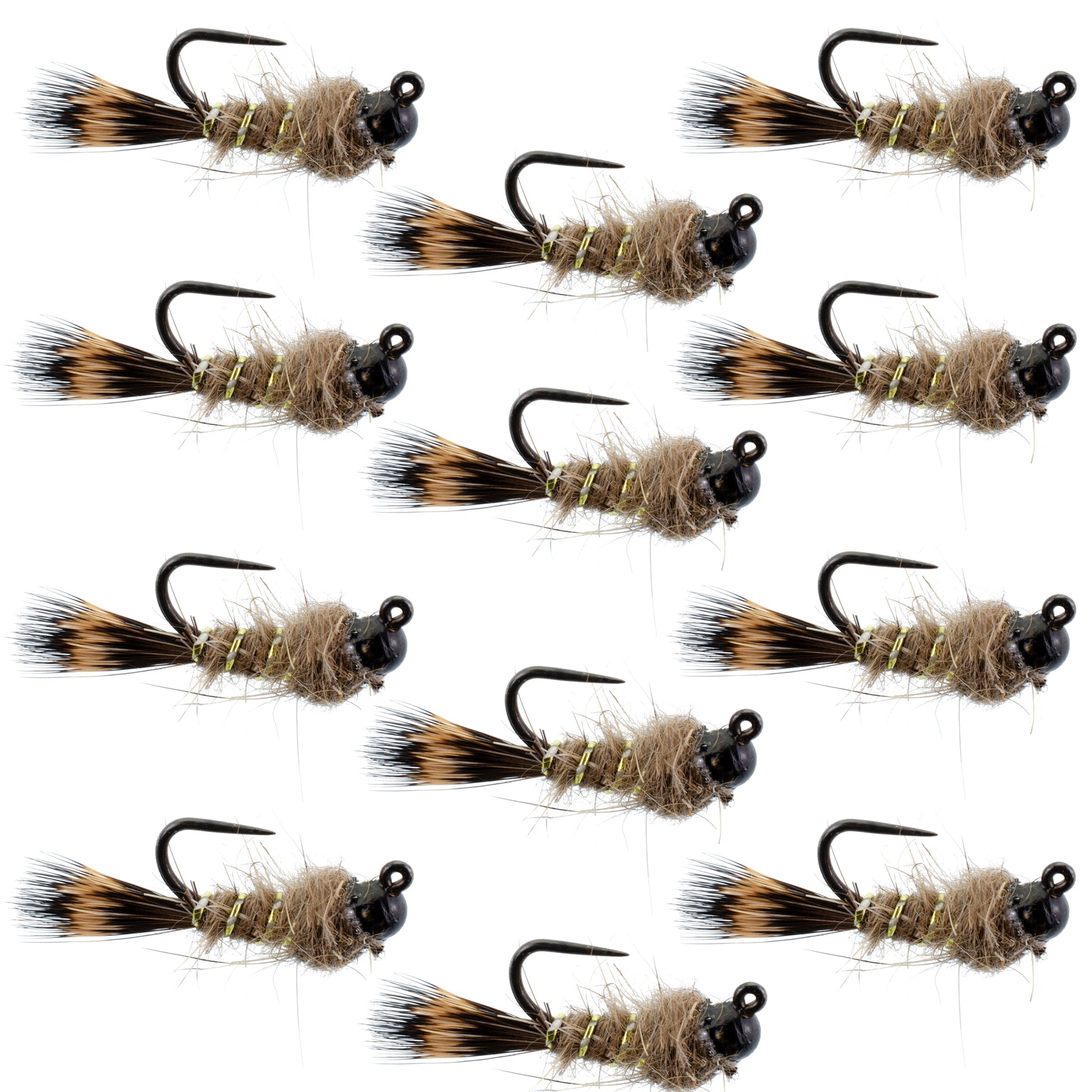 Premium Black Tungsten Bead Tactical Hares Ear Nymph Flies - 12 Pack Size 14 - Korvel