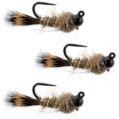 3-Pack Tactical Tungsten Bead Hare's Ear Nymphs - Size 12 for Euro Nymphing - Korvel