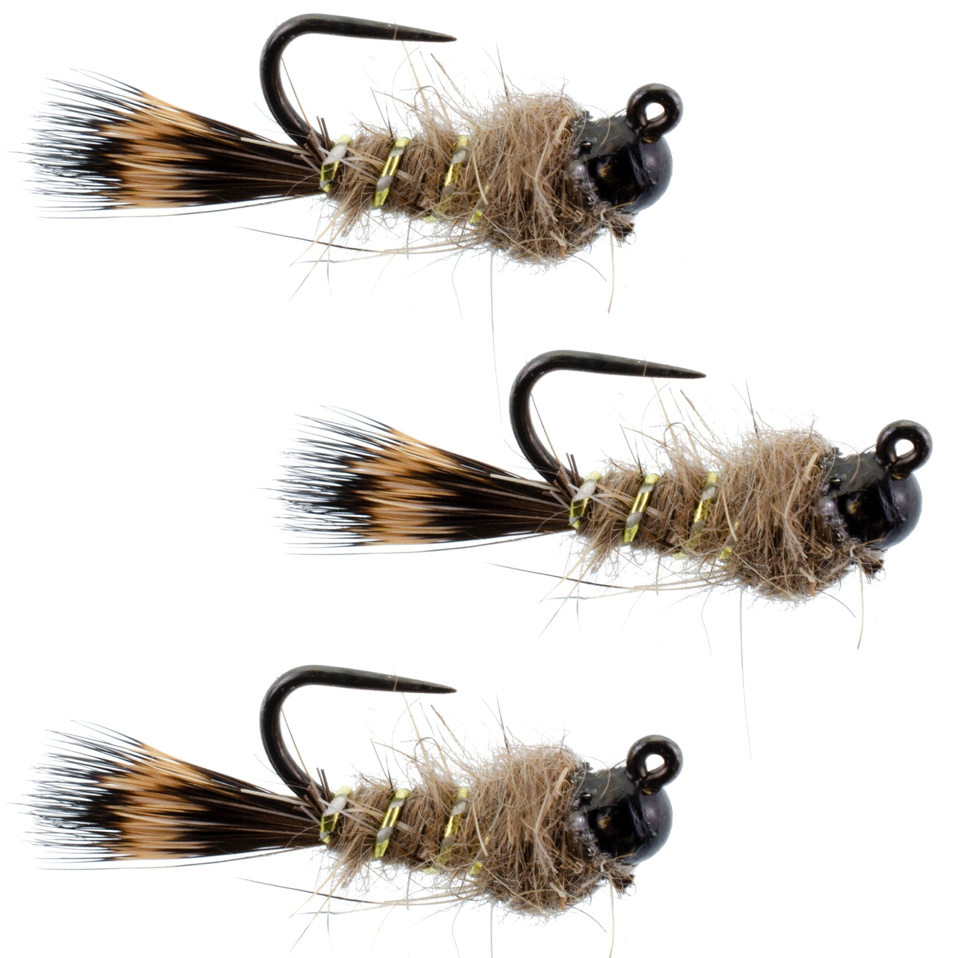3 Pack Tactical Tungsten Bead Hares Ear Nymphs - Size 14 - Korvel