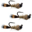3 Pack Tactical Tungsten Bead Hares Ear Nymphs - Size 18 - Korvel