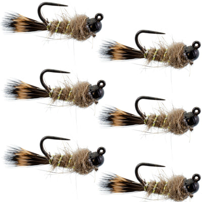 Premium Black Tungsten Bead Tactical Hare's Ear Nymph Flies - Set of 6 Size 16 - Korvel