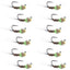 Chartreuse Tungsten Bead Pheasant Tail Tactical Jig Flies - 12 Pack Size 14 - Korvel