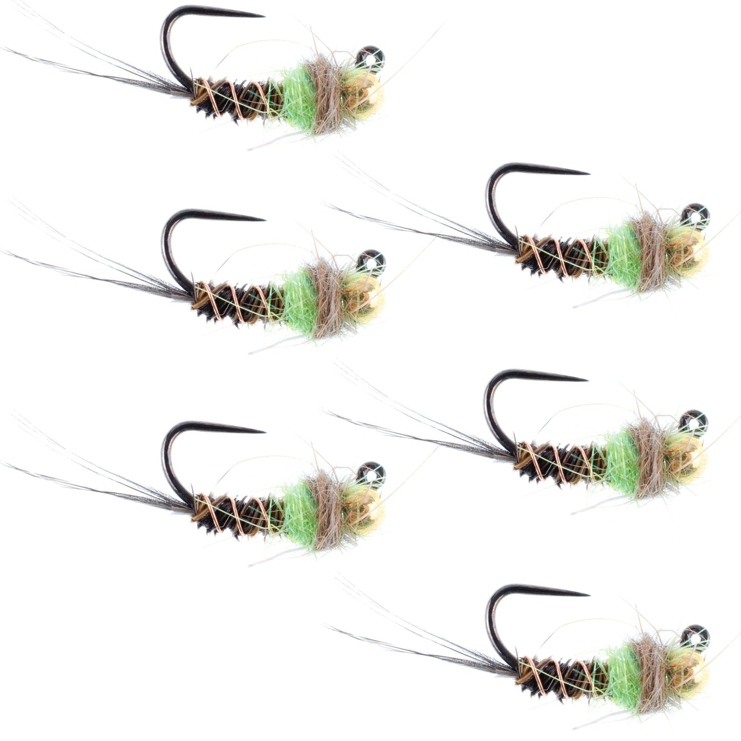 Premium Tactical Jigged Pheasant Tail Nymphs - Chartreuse - Size 14 (Set of 6) - Korvel