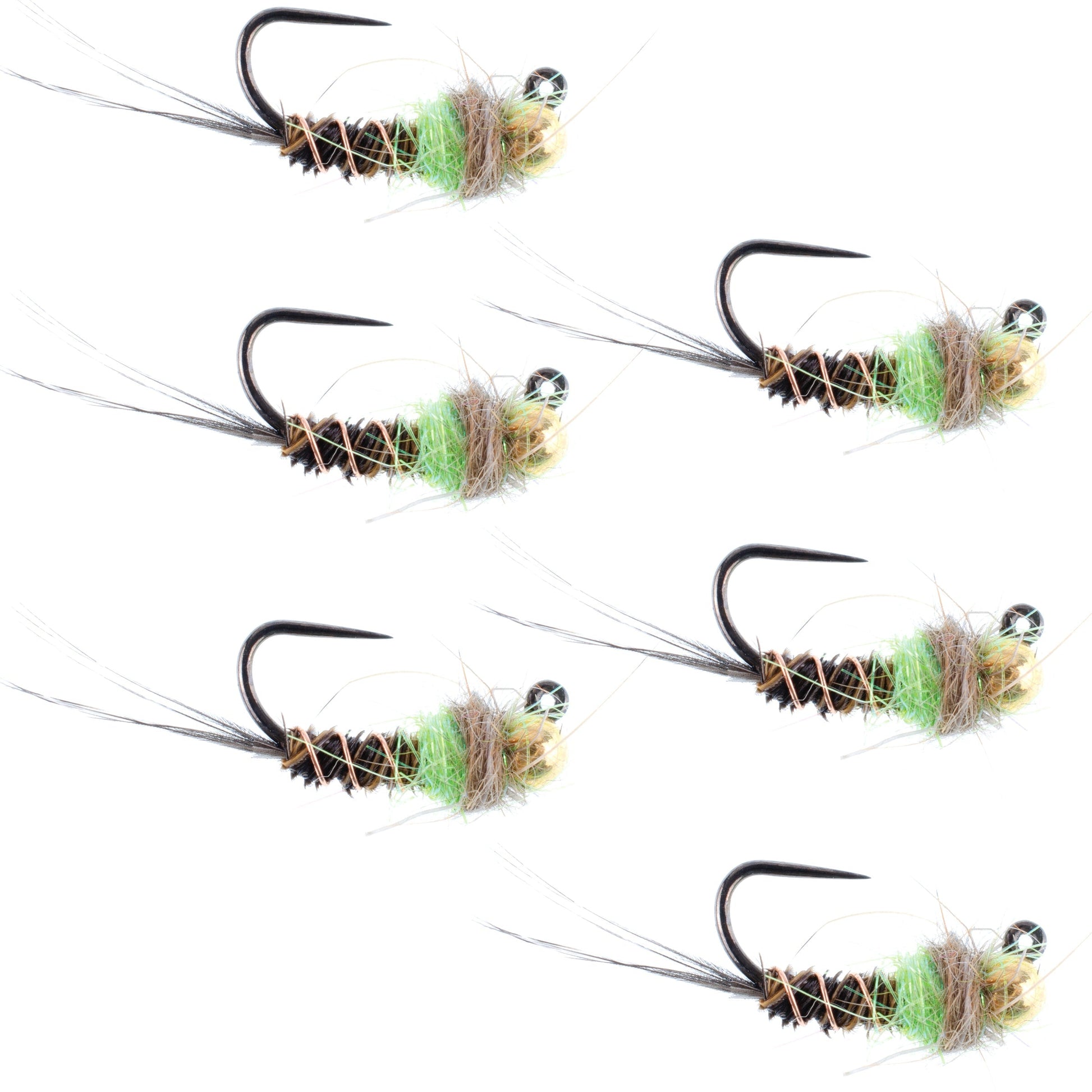 Premium Tactical Jigged Pheasant Tail Nymphs - Chartreuse - Size 14 (Set of 6) - Korvel