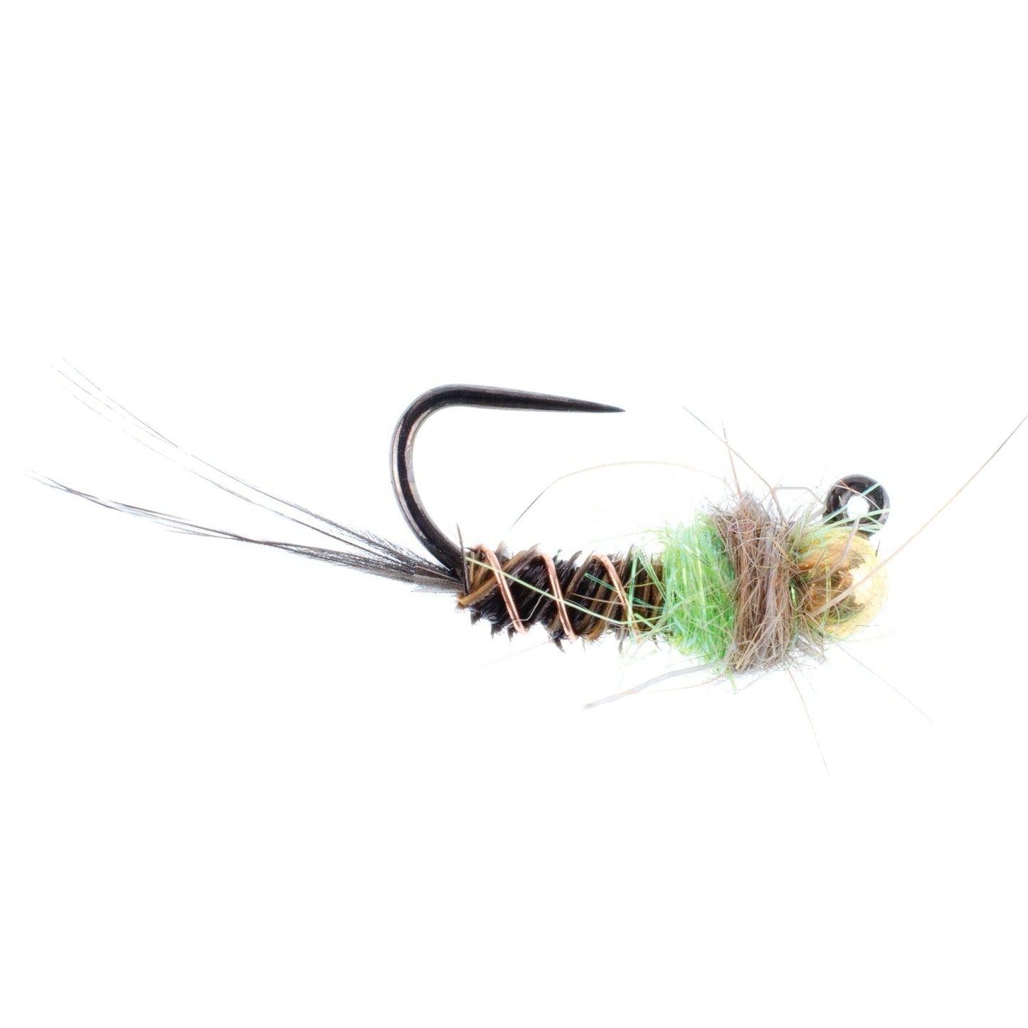 Chartreuse Tactical Jig Pheasant Tail Nymphs - 6 Size 12 Flies - Korvel