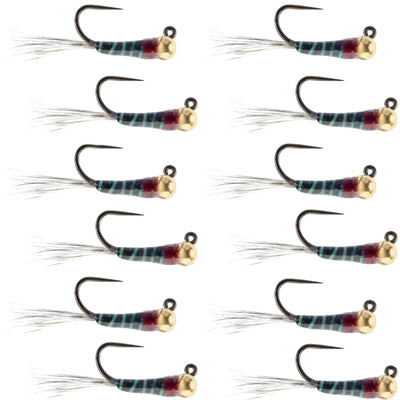 Premium Tungsten Bead Tactical Jig Nymph Flies - 12 Pack Size 14 for Euro Nymphing - Korvel