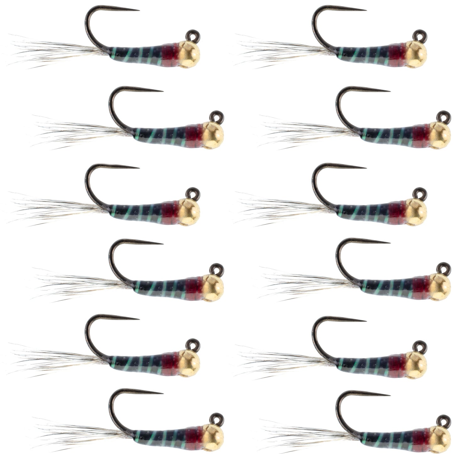 Premium Tungsten Bead Black Perdigon Tactical Jig Flies - 12 Pack Size 18 - Korvel