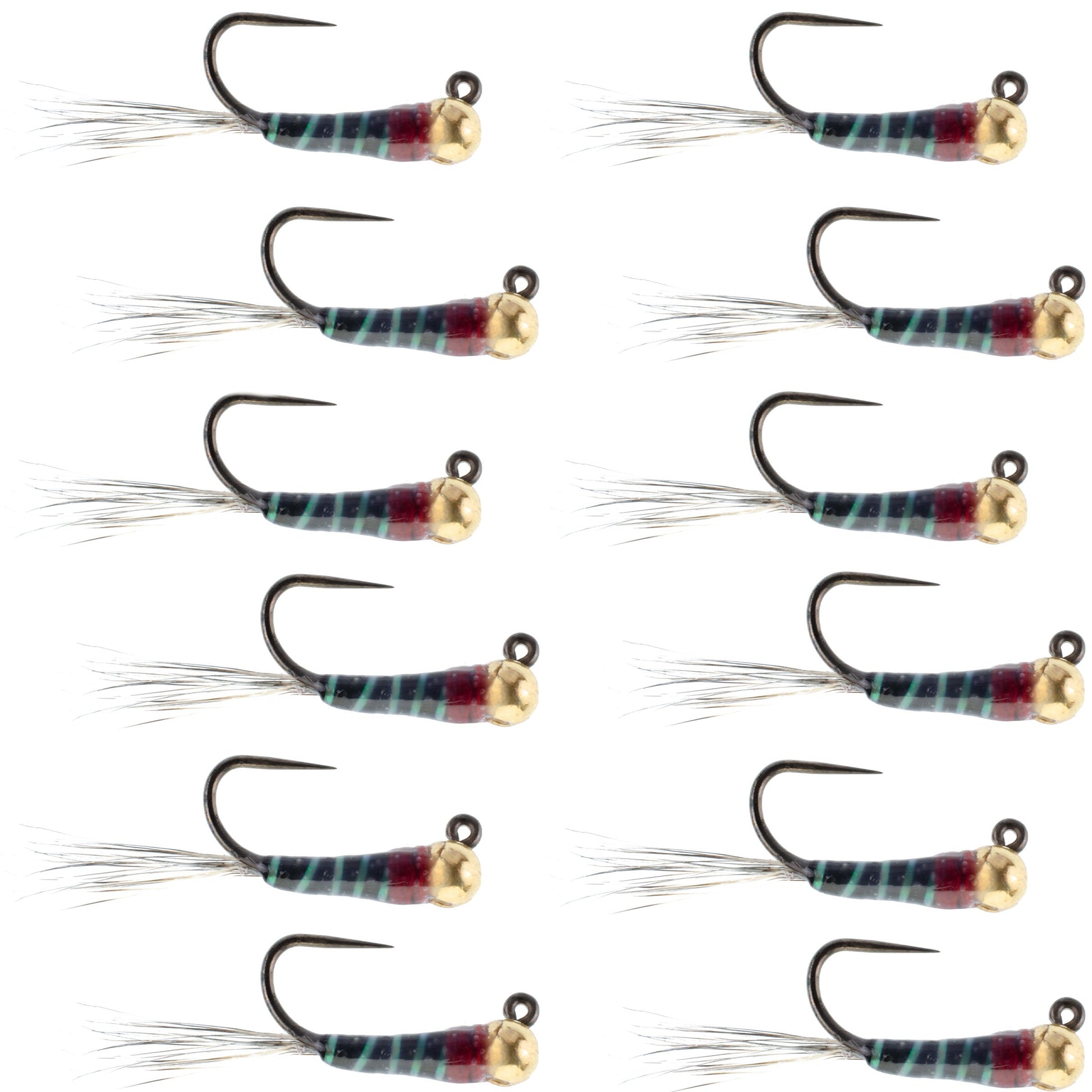 Premium Tungsten Bead Black Perdigon Tactical Jig Flies - 12 Pack Size 18 - Korvel
