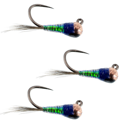 Pack de 3 mouches Tungsten Gasolina Perdigon Tactical Jig Euro Nymph - Taille 14