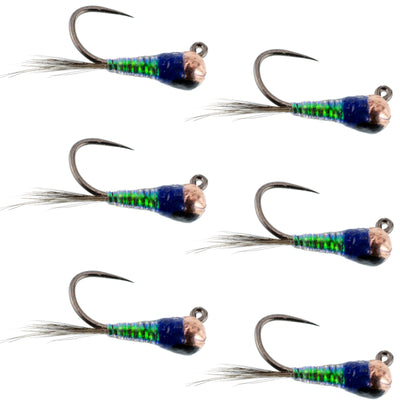 Premium Tungsten Bead Tactical Jig Flies - Spanish Perdigon Nymphs (Size 16, Set of 6) - Korvel