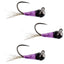 3-Pack Tungsten Bead Purple Perdigon Tactical Jig Flies - Size 16 for Euro Nymphing - Korvel