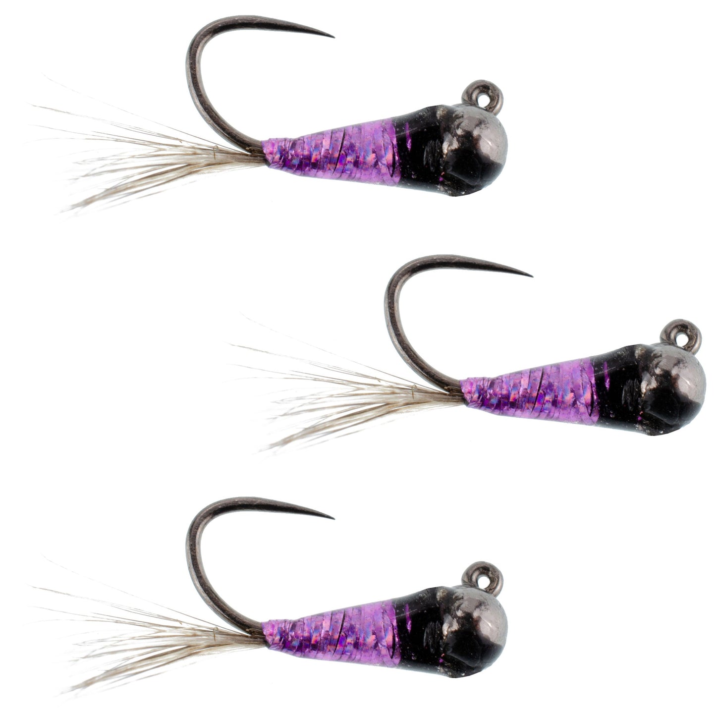 3-Pack Tungsten Bead Purple Perdigon Tactical Jig Flies - Size 16 for Euro Nymphing - Korvel