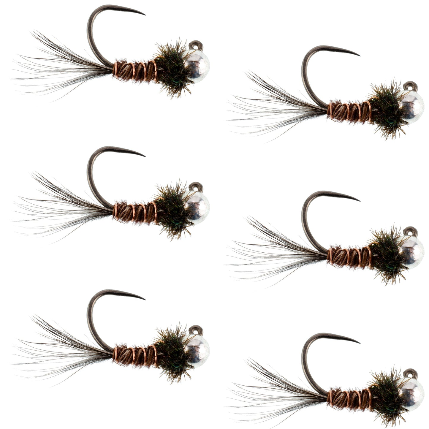Premium Tungsten Bead Pheasant Tail Tactical Jig Flies - 6 Pack Size 14 for Euro Nymphing - Korvel