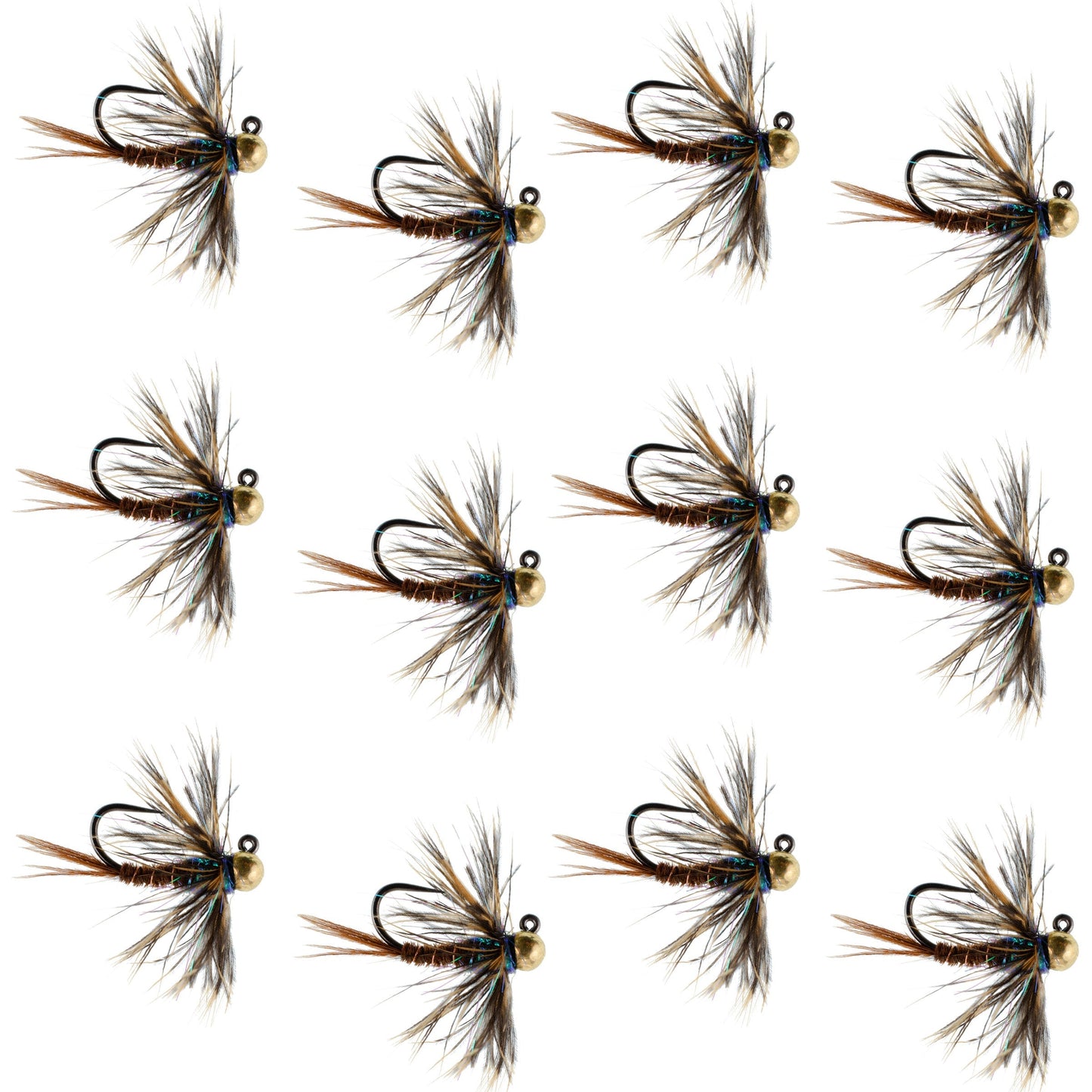 Premium Tungsten Bead Pheasant Tail Tactical Jig Flies - 12 Pack Size 14 for Euro Nymphing - Korvel