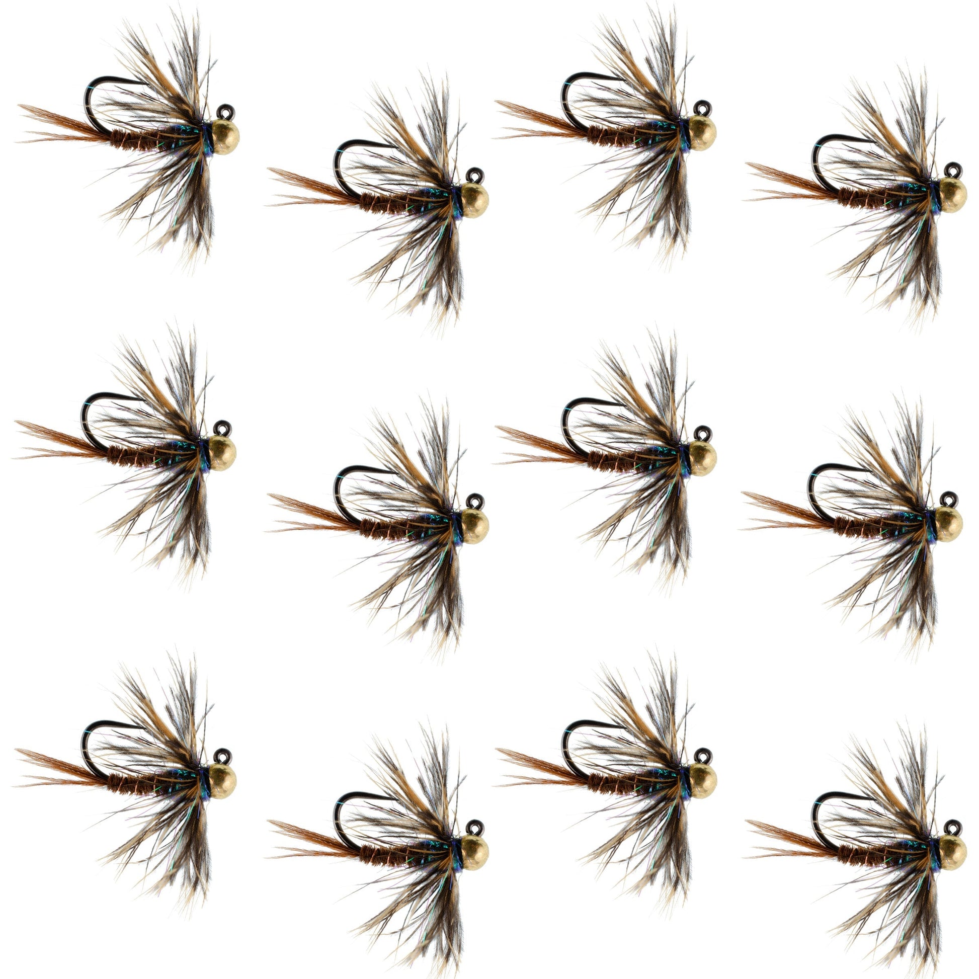 Premium Tungsten Bead Pheasant Tail Tactical Jig Flies - 12 Pack Size 14 for Euro Nymphing - Korvel