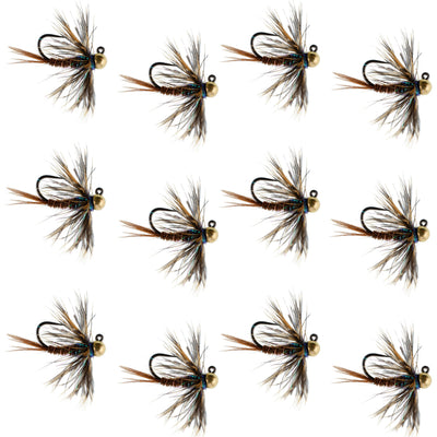 Premium Tungsten Bead Pheasant Tail Tactical Jig Flies - 12 Pack Size 14 for Euro Nymphing - Korvel