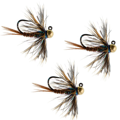 3-Pack Tactical Tungsten Bead Pheasant Tail Jig Flies - Size 14 for Euro Nymphing - Korvel