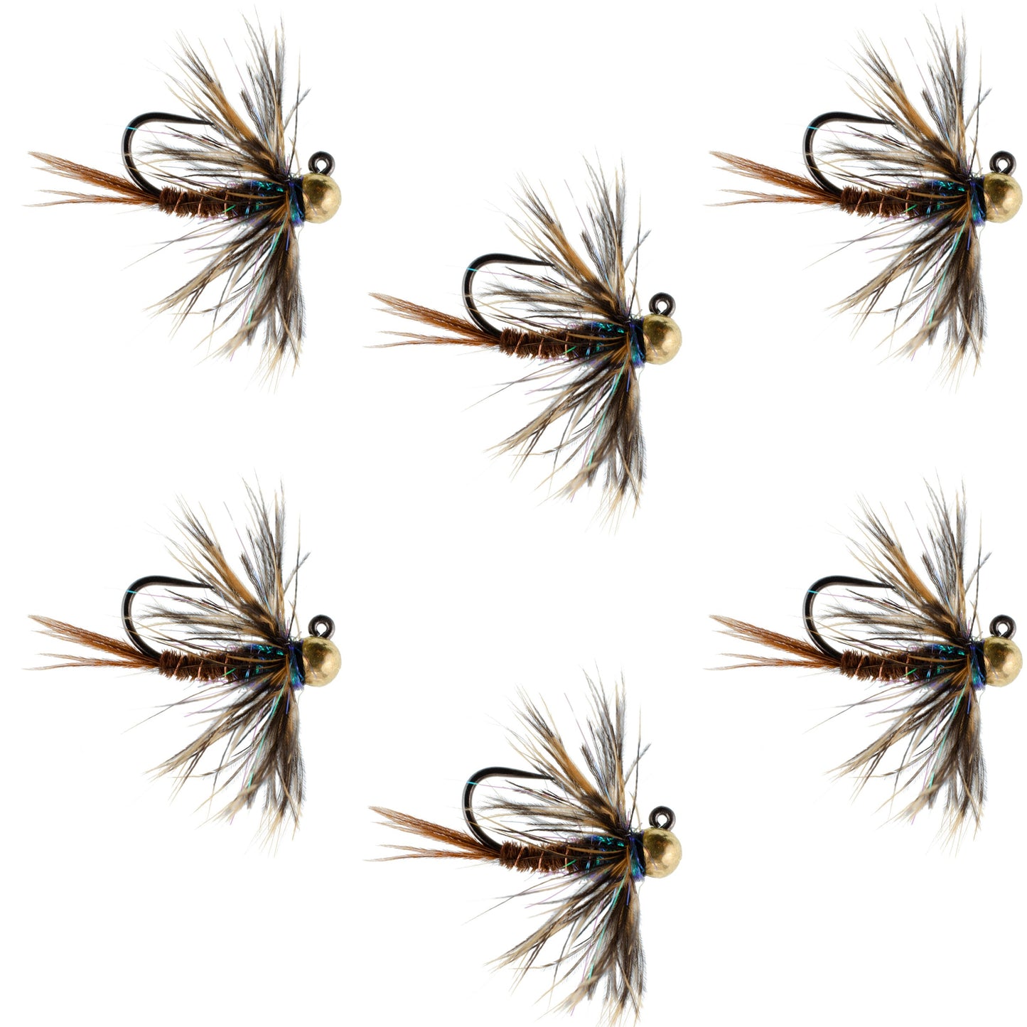 Premium Tungsten Bead Pheasant Tail Tactical Jig Flies - 6 Pack Size 14 - Korvel