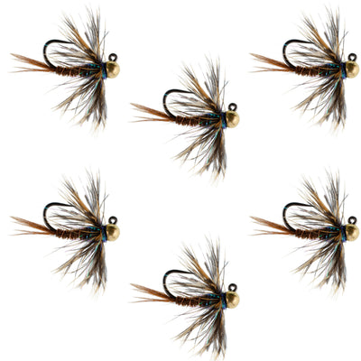 Premium Tungsten Bead Pheasant Tail Tactical Jig Flies - 6 Pack Size 14 - Korvel