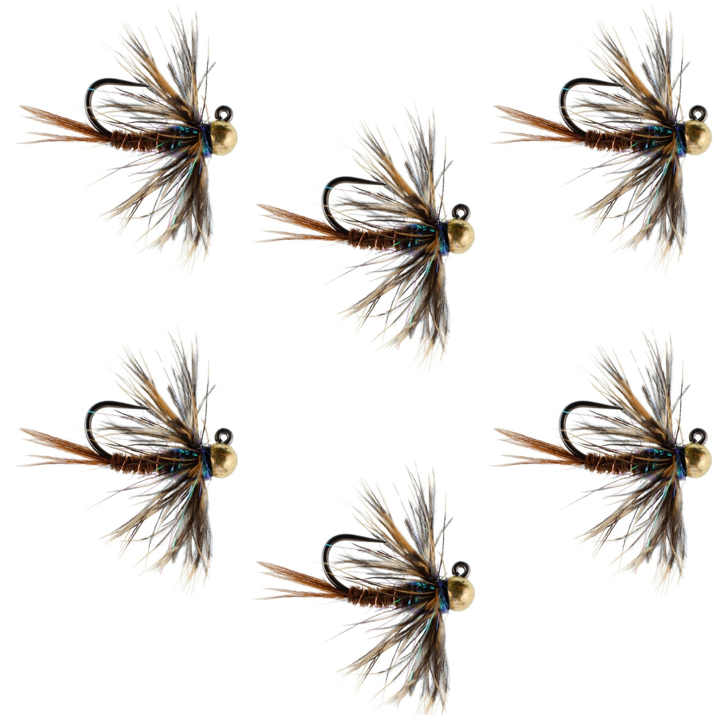 Premium Tungsten Bead Pheasant Tail Tactical Jig Flies - Set of 6 Size 16 - Korvel