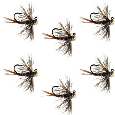 Premium Tungsten Bead Pheasant Tail Tactical Jig Flies - Set of 6 Size 16 - Korvel