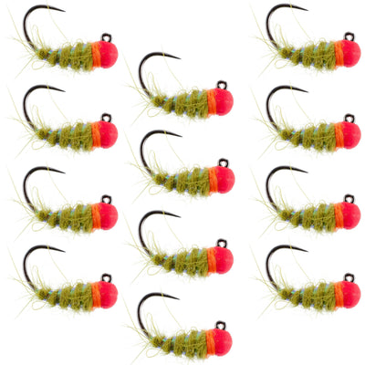 Premium Tungsten Bead Walt's Worm Jig for Tactical Euro Nymphing - 12 Pack Size 16 - Korvel