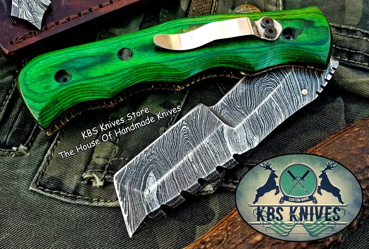 Premium Custom Damascus Steel Tanto Folding Knife - Ultimate Tactical Companion for Survival & Adventure | KBS Knives - Korvel